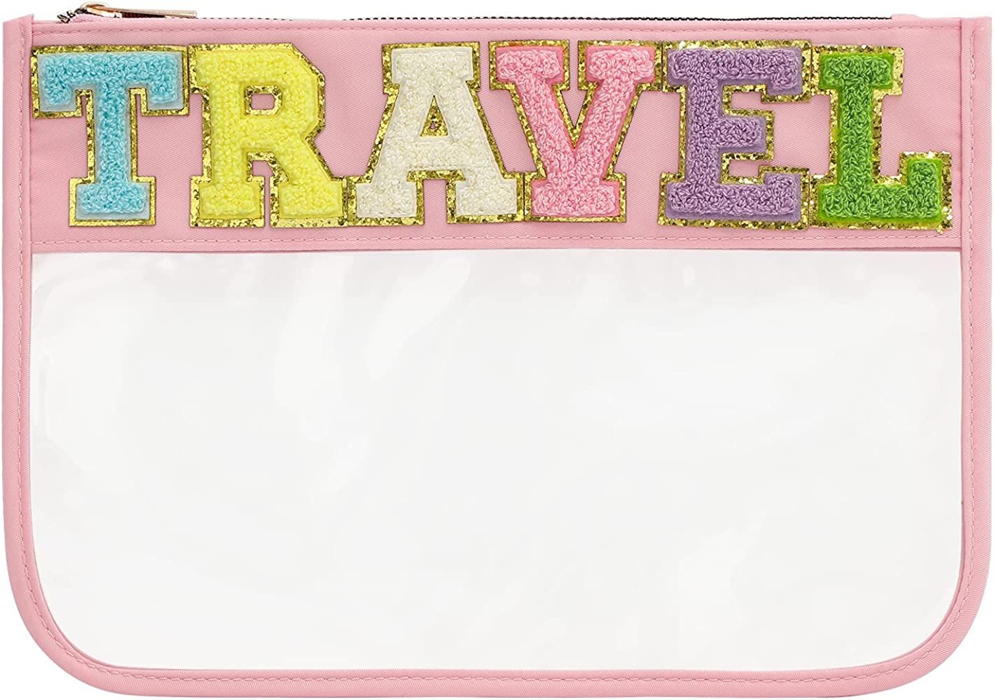 DYSHAYEN Chenille Letter Clear Zipper Pouch for Travel,Nylon Clear Cosmetic Bag,Makeup Travel Bag... | Amazon (US)
