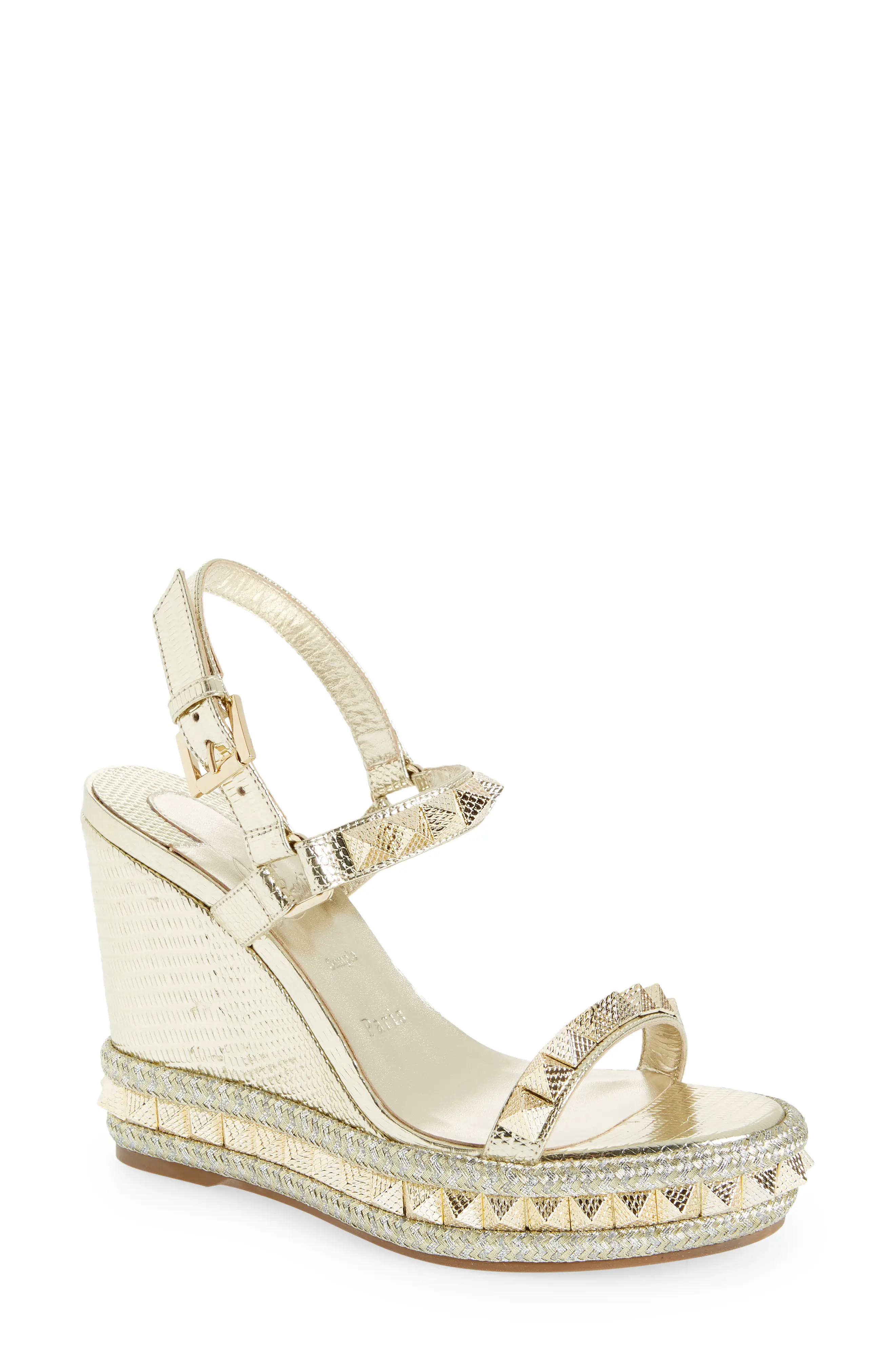 Christian Louboutin Pyraclou Espadrille Wedge Sandal in Platine at Nordstrom, Size 9Us | Nordstrom