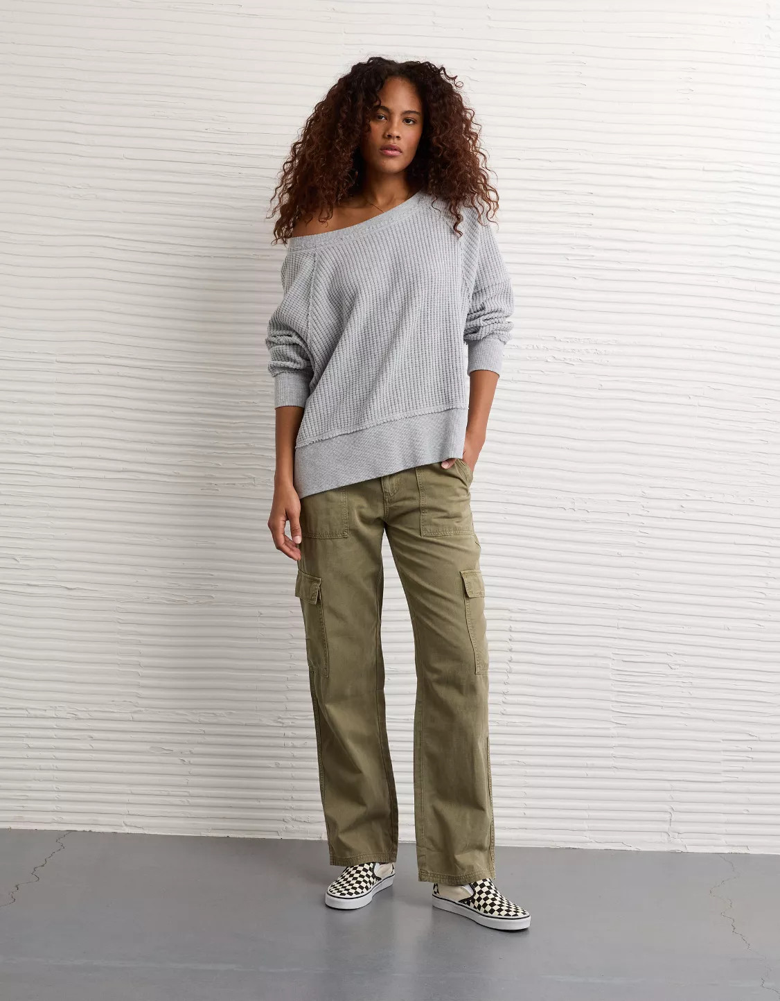 AE Big Hug Off-the-Shoulder Waffle Sweatshirt | American Eagle Outfitters (US & CA)