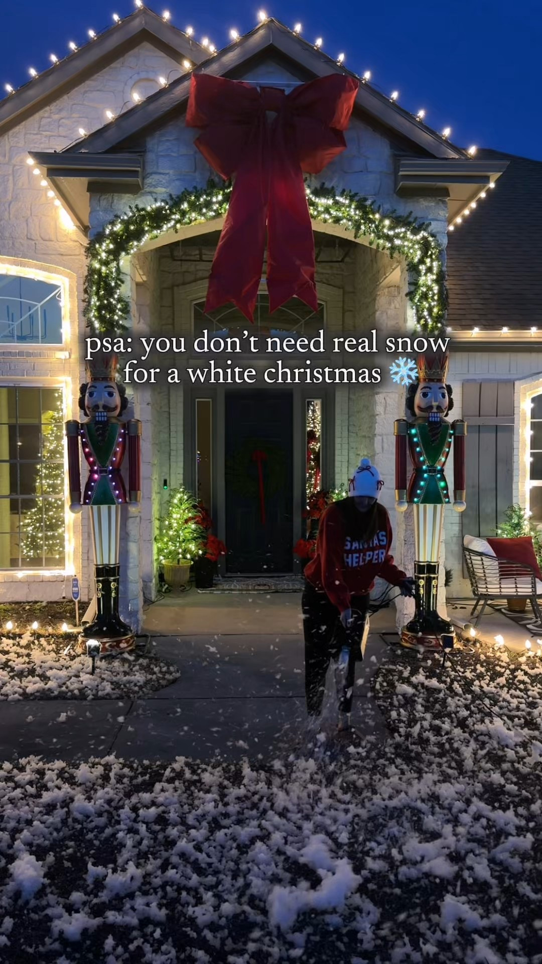 we don’t get real snow here, so we improvised ❄️
this snow machine gave us the look of a white christmas for our porch and yard, and it honestly felt so magical. if you live somewhere that never gets snow but still want that cozy white christmas vibe, this was such a fun solution.
faux snow for visual effect only, but such a special touch for the season ✨

#LTKSeasonal #LTKHome #LTKHoliday