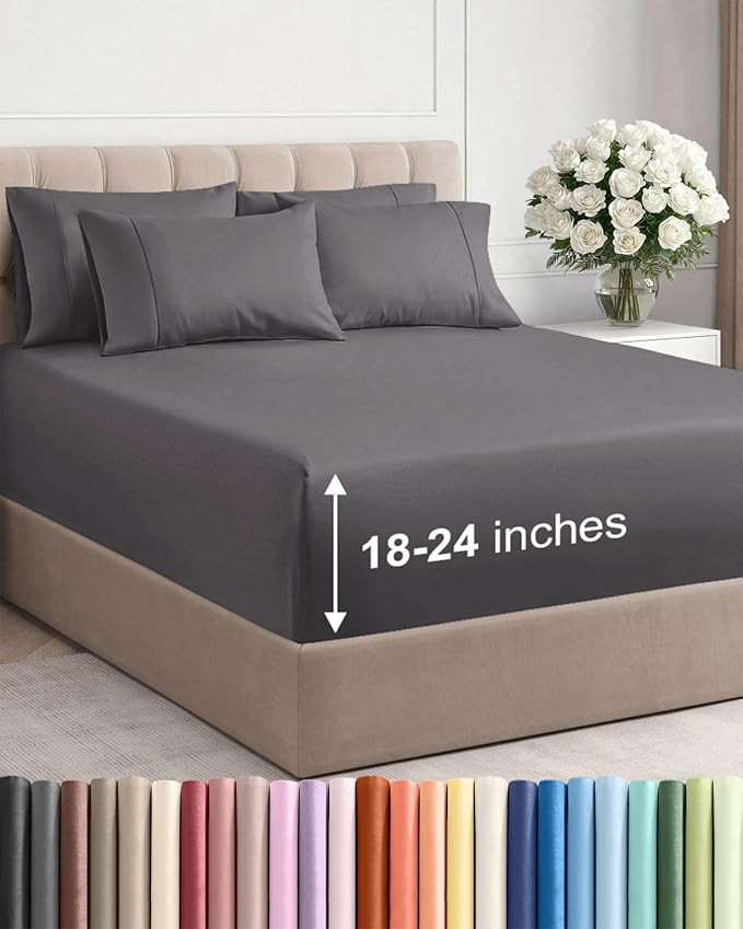 Extra Deep King Sheet Set - 6 Piece Breathable and Cooling Sheets - Hotel Luxury Bedding for Wome... | Amazon (US)