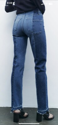 Zara se the contrast cropped straight leg jeans 9863/058  | eBay | eBay US