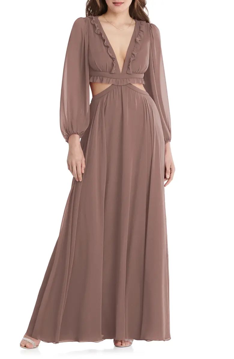 Harlow Cutout Detail Long Sleeve Chiffon Gown | Nordstrom