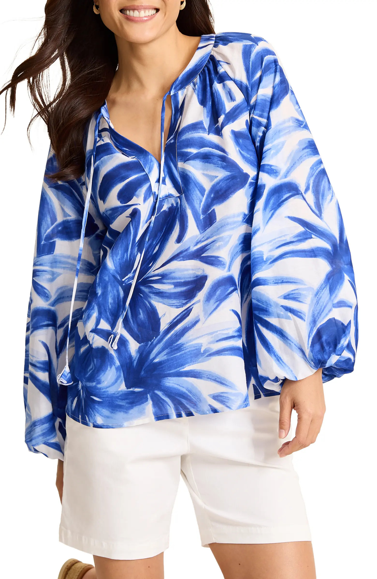 Tommy Bahama Bravo Blooms Cotton & Silk Peasant Top | Nordstrom | Nordstrom