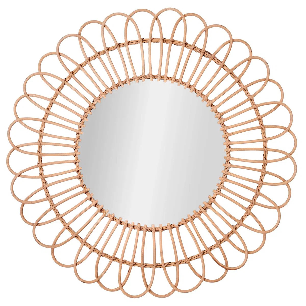 Handwoven Rattan 25.5" Sunburst Round Boho Farmhouse Decorative Woven Wall Accent Mirror, Natural | Wayfair North America
