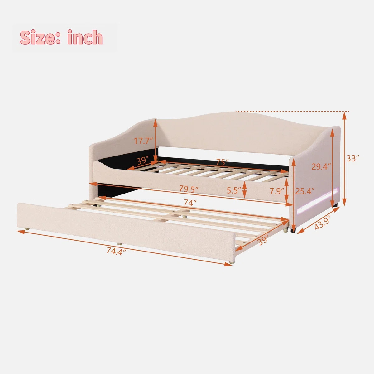 Daybed With Led Light And Trundle | Wayfair North America