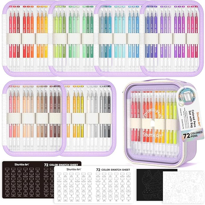 Shuttle Art Colored Pens, 72 Vibrant Colors Cute Journal Pens 0.6mm Fine Point Colored Gel Pens f... | Amazon (US)