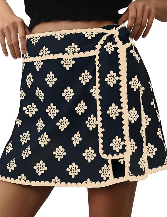 Women Wrap Skort 2025 Casual Summer Flowy Mini Skirt Knot Side Elastic Waist Relaxed Printed Skir... | Amazon (US)