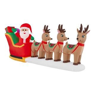 Home Accents Holiday 12 ft Santa in Sleigh With Reindeer  Holiday Inflatable 22GM80053 - The Home... | The Home Depot