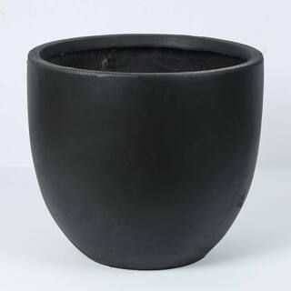 LuxenHome 12.2 in. H Round Tapered Black MgO Composite Planter Pot WH034-B - The Home Depot | The Home Depot