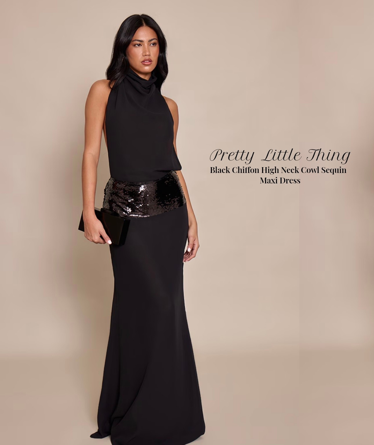 BLACK CHIFFON HIGH NECK COWL SEQUIN PANEL MAXI DRESS

& some similar options added

#LTKSaleAlert #LTKootd #LTKHoliday