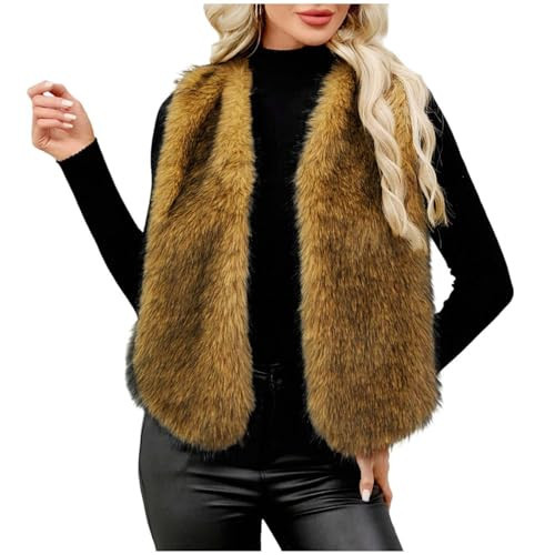 FPMLUXLL Womens Faux Fur Vest Warm Shaggy Sleeveless Faux Fur Jacket Solid Color Open Front Vest 2025 Winter Fashion Outfits | Amazon (US)