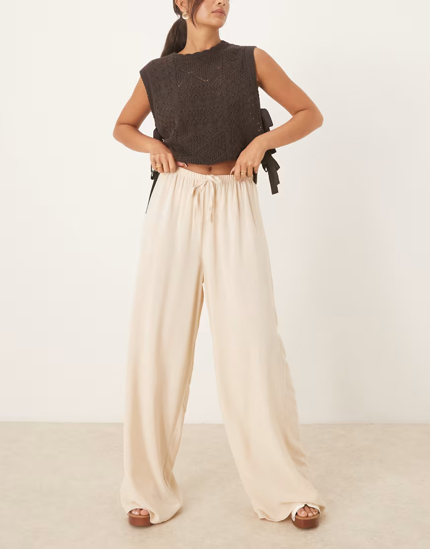 ASOS DESIGN linen look pull on pants in stone-Neutral | ASOS (Global)