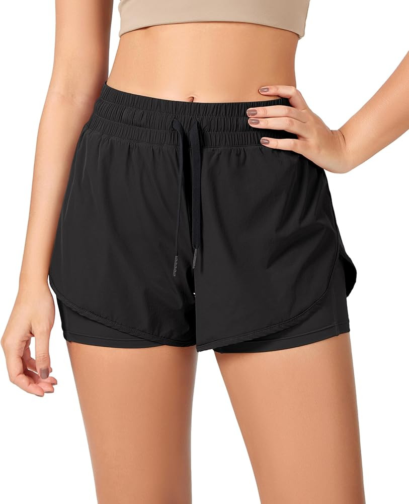 ODODOS 2 in1 Athletic Shorts for Women High Waist Dolphin Split Workout Running Shorts with Pocke... | Amazon (US)