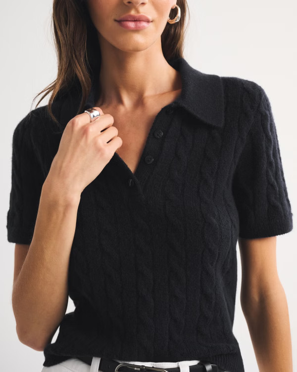 Merino Wool-Blend Cable Short Sleeve Polo | Abercrombie & Fitch (US)