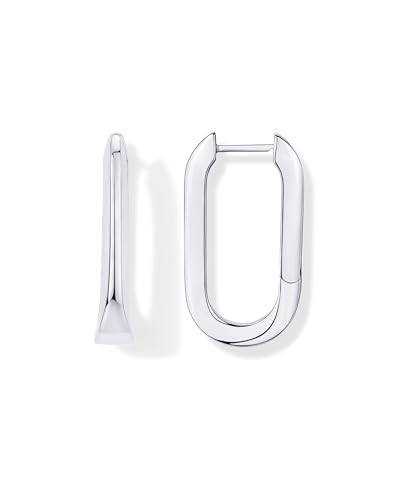 PAVOI Rhodium Plated 925 Sterling Silver Posts Geometric Hoop Earrings for Women | Trendy Geo Long U-Shaped Huggie Hoops Earring | Amazon (US)