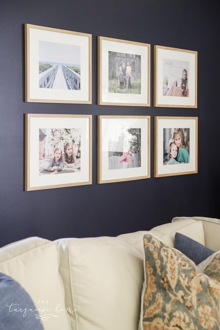 My gallery wall over my living room couch is easy to hang, with six identical frames. I update the photos from time to time.

#LTKhome
