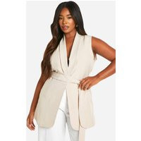 Womens Plus Linen Look Sleeveless Blazer - Beige - 16 | boohoo (US & Canada)