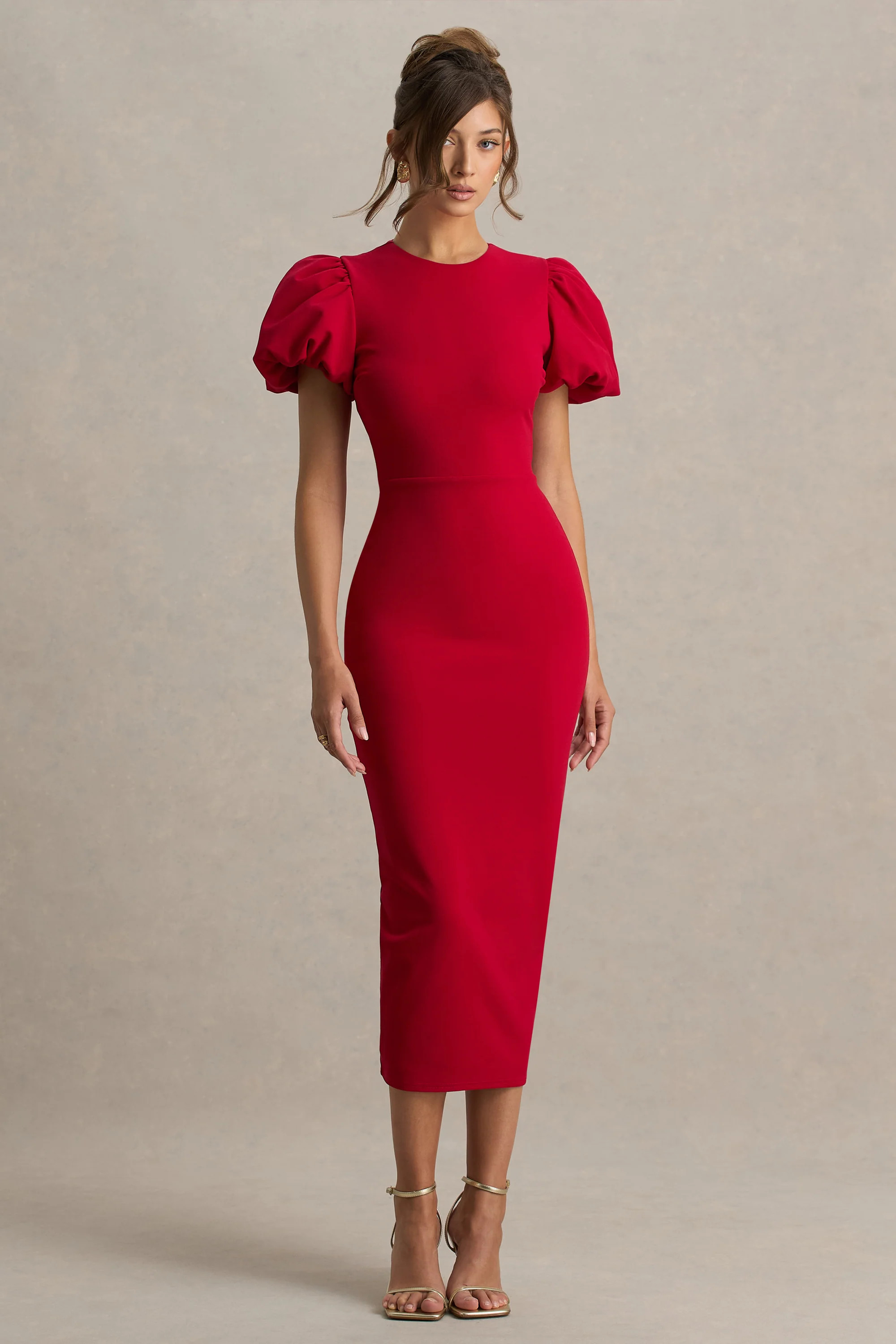 Dakota  Red Puff-Sleeve Midi Dress | Club L London
