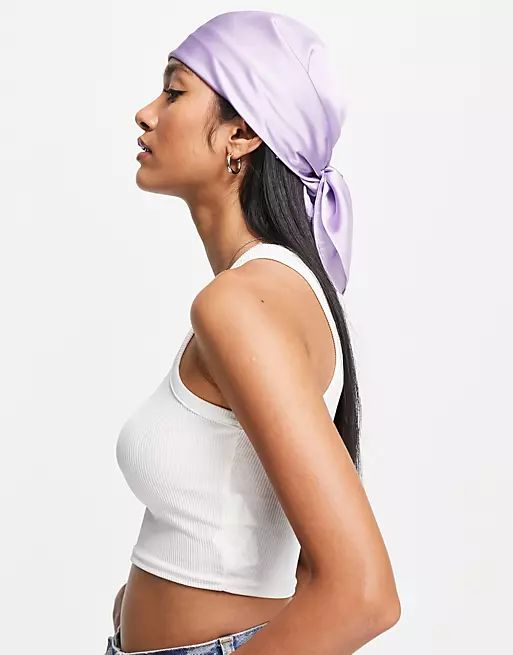 ASOS DESIGN polysatin medium headscarf in lilac - LILAC | ASOS | ASOS (Global)