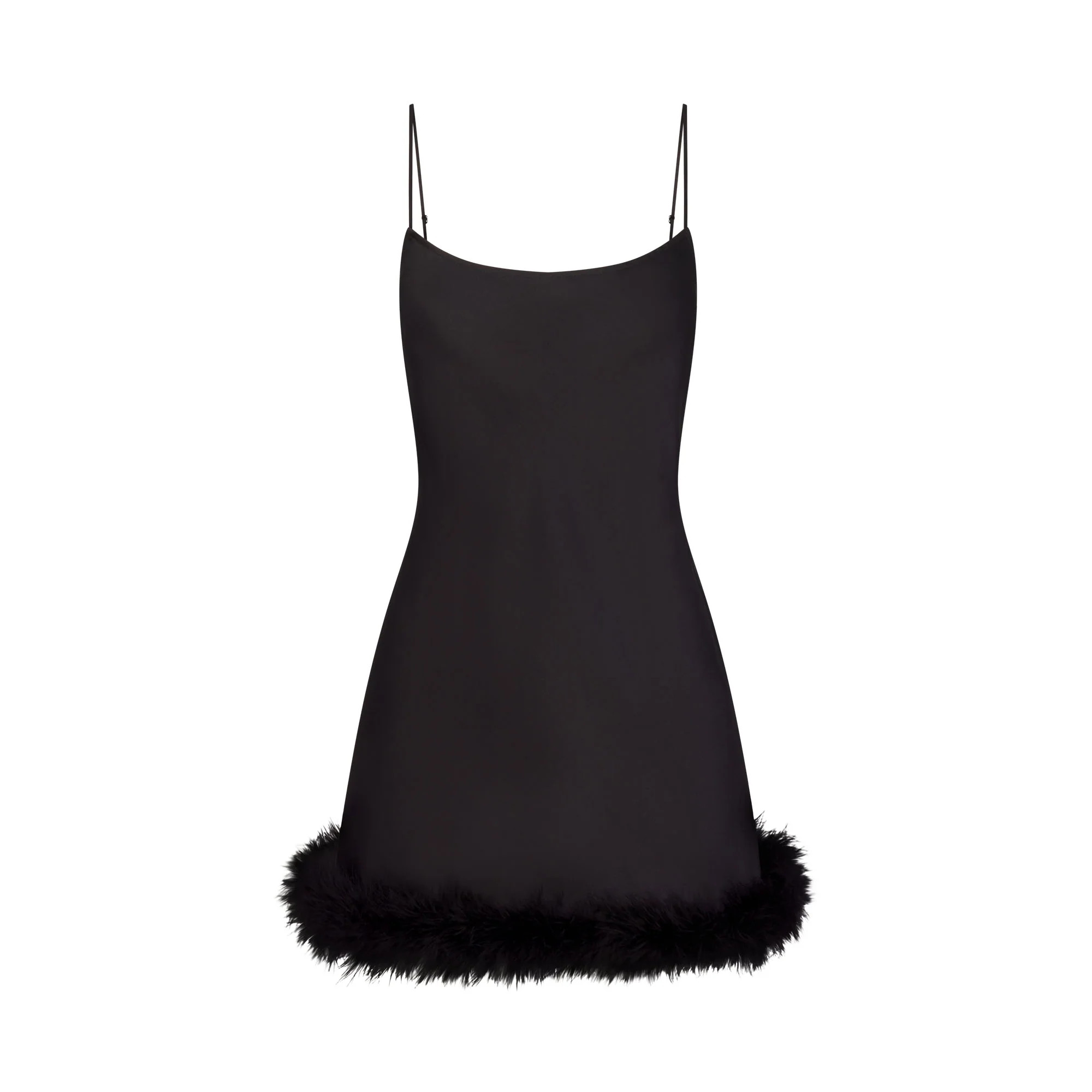 SILK FEATHER TRIM MINI DRESS | ONYX | SKIMS | SKIMS (US)