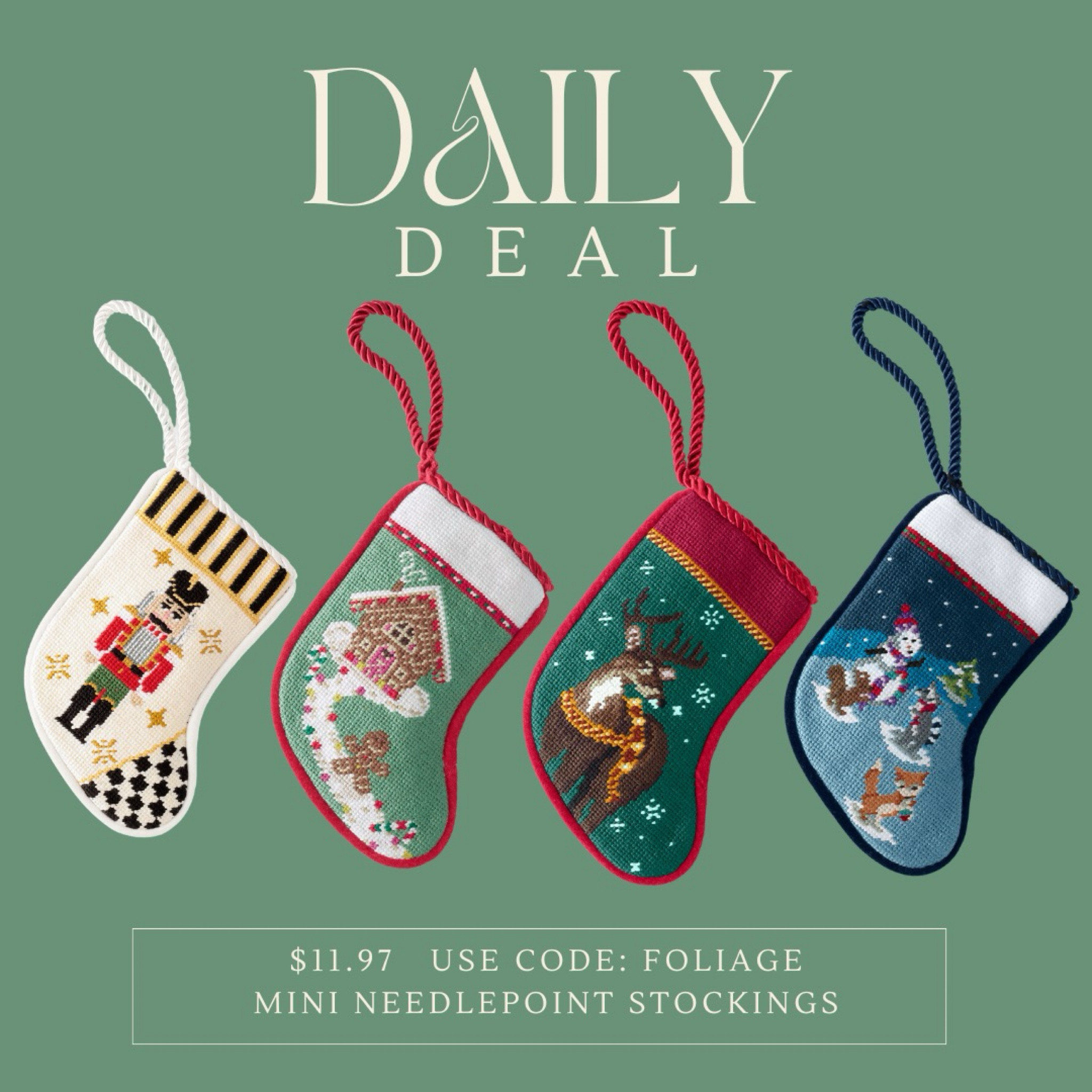 I couldn’t believe the price when I saw this for these gorgeous needlepoint stockings. I’ve always purchased from the other brand, but they are oh so expensive. These are an incredible deal at just under $12. Such a great find for the holidays. Don’t forget to use code FOLIGE to grab yours at this amazing price.

#LTKCyberWeek #LTKHoliday #LTKGiftGuide