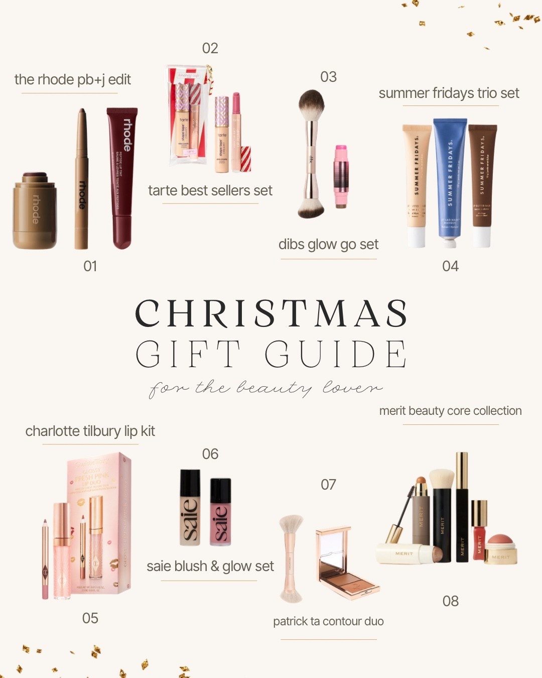 Christmas gift guide for the beauty lover that's obsessed with all things makeup!! Put some of my favs on here but if there's other products you want, let me know and I'm happy to add! #LTKMakeupGoals #LTKMakeup #Rhode #Tarte #Dibs #SummerFridays #CharlotteTilbury #Saie #PatrickTa #MeritBeauty 

#LTKGiftGuide #LTKgrwm #LTKHoliday