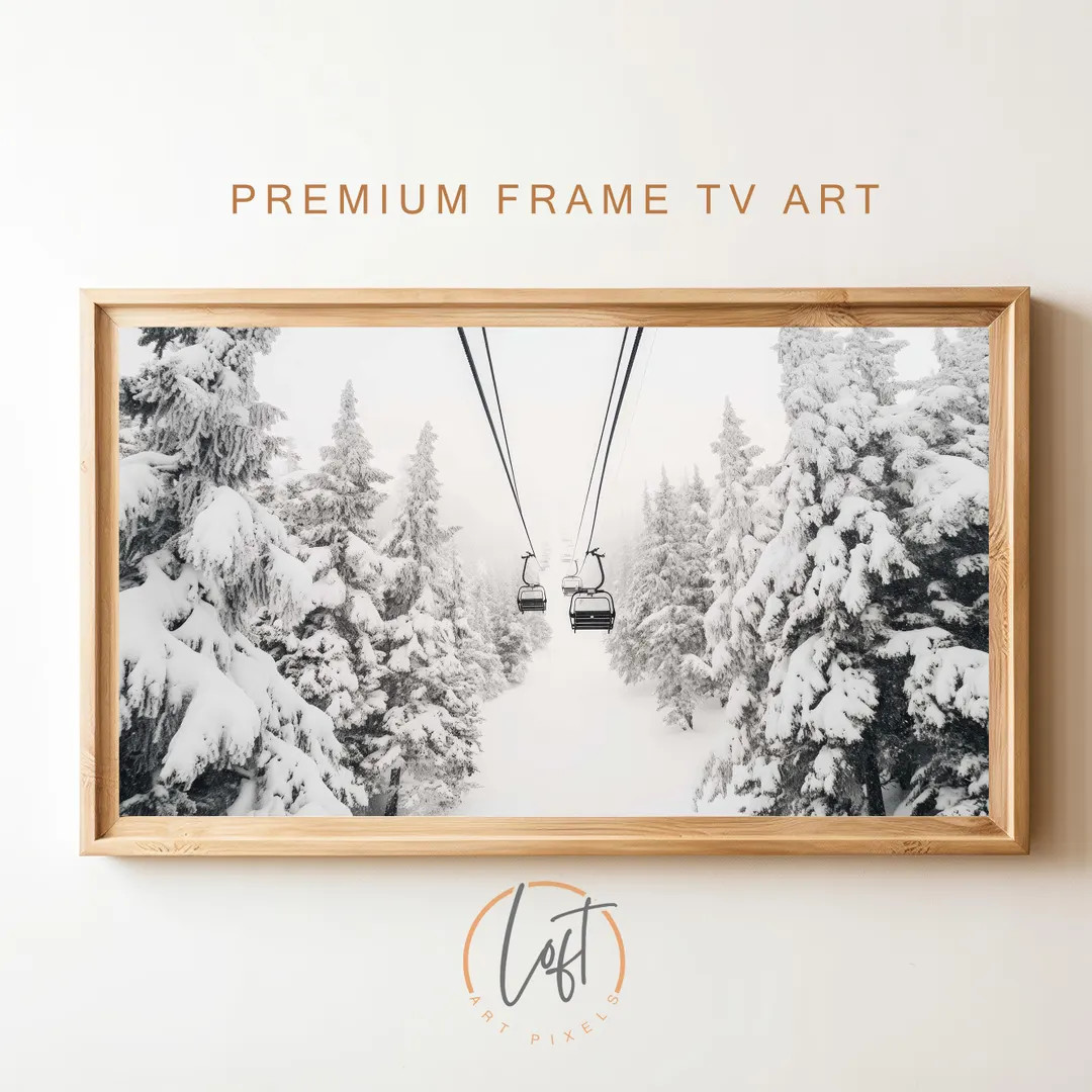 Samsung Frame TV Art for Christmas, Snowy Ski Lift, Winter, Christmas, Snow, Frame TV Art, Samsun... | Etsy (US)