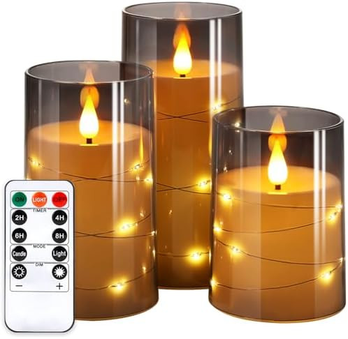 NURADA Flickering Flameless Candles: Built-in Star String Lights 3D Wick Acrylic Battery Operated... | Amazon (US)