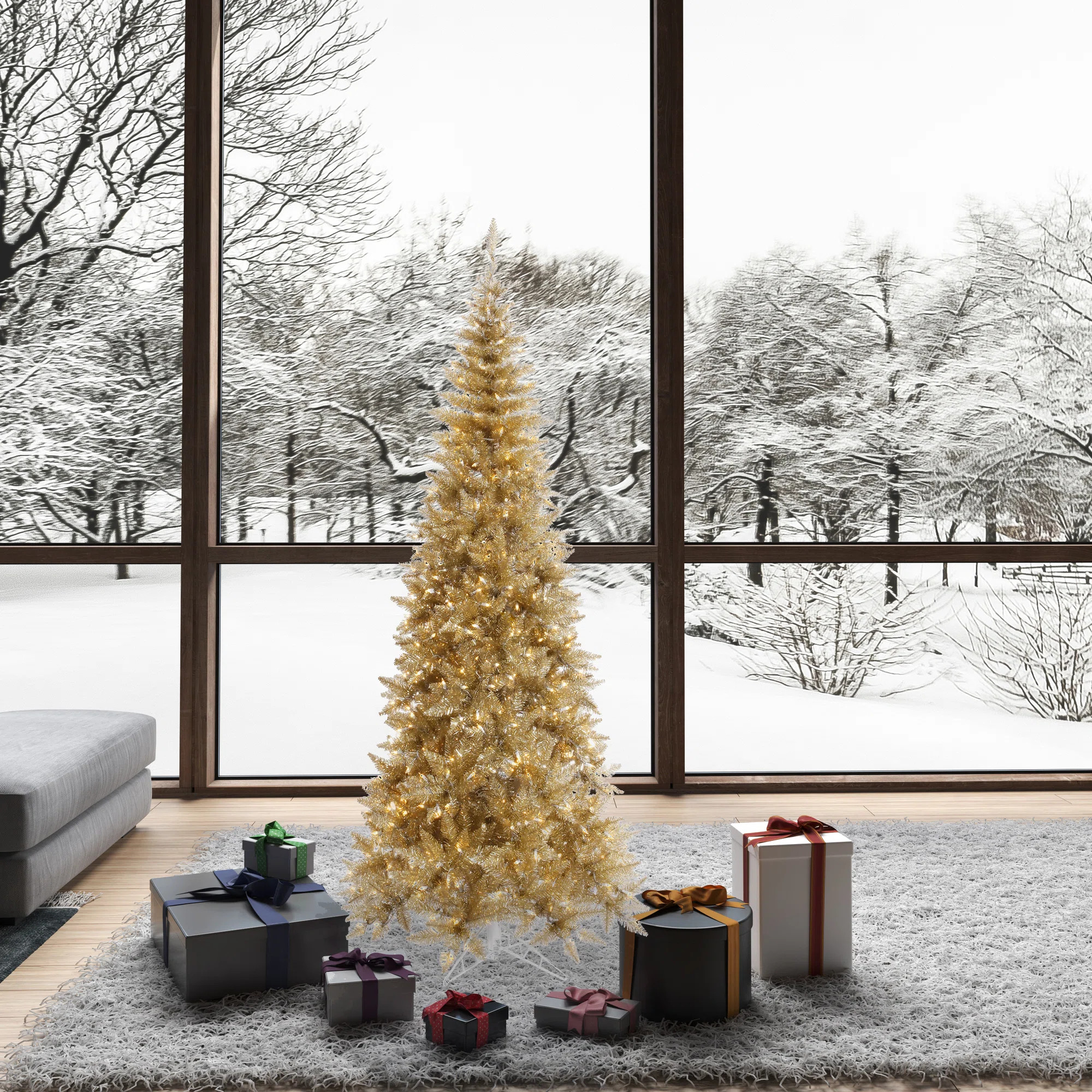 Champagne Tinsel Fir Slim Artificial Christmas Tree | Wayfair North America