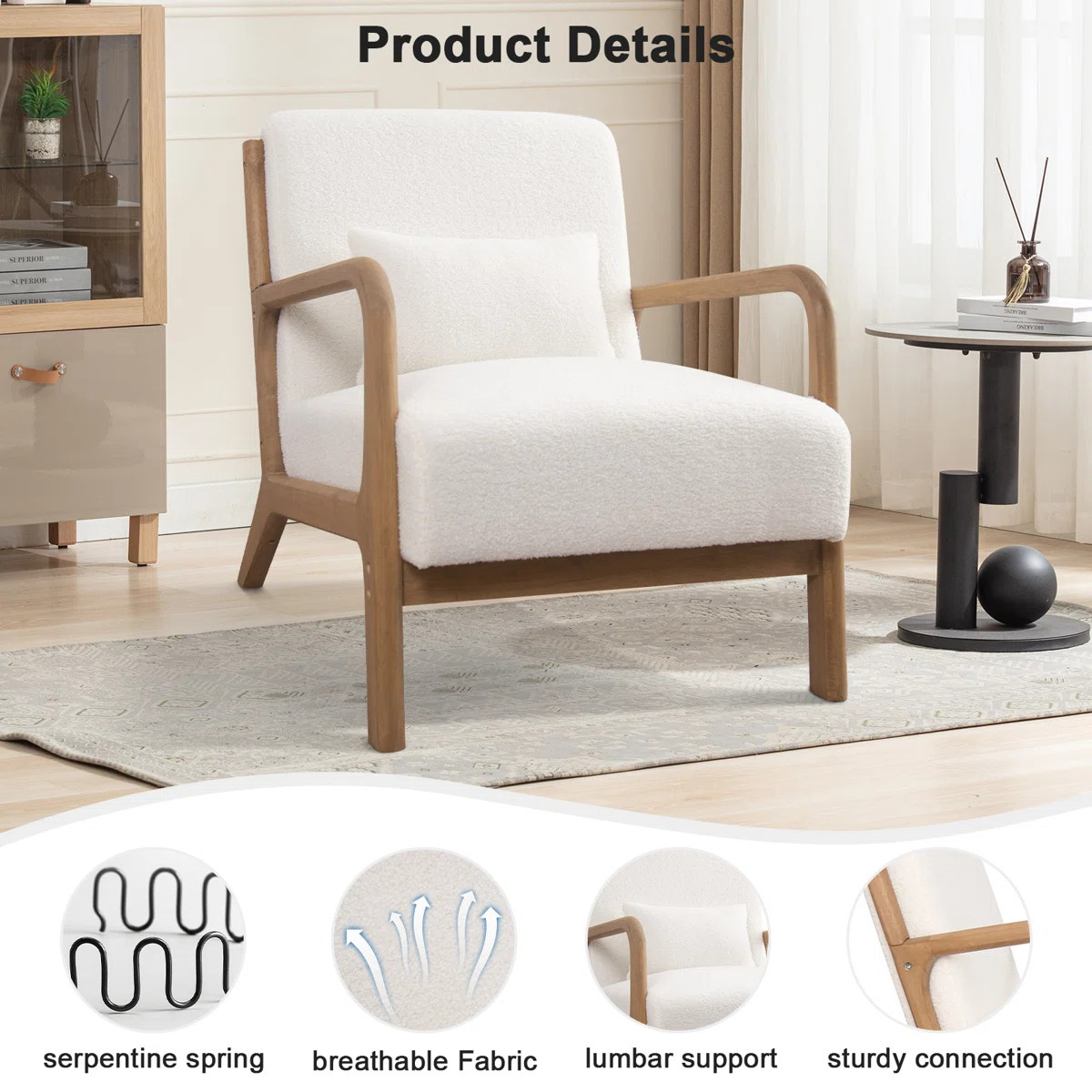 Hertford 26" Wide Mid Century Upholstered Solid Wood Accent Chair with an Extra Pillow | Wayfair North America