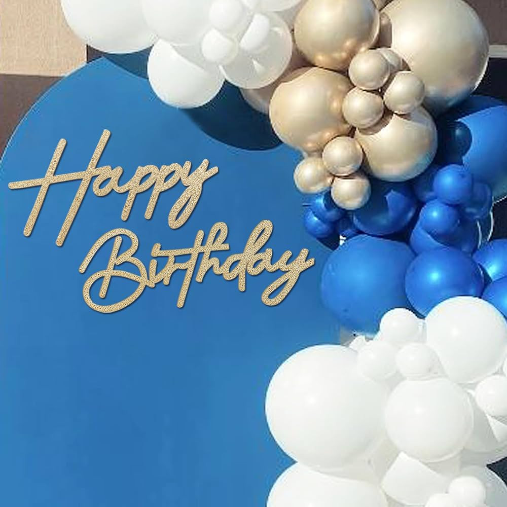 Happy Birthday Sign for Backdrop - Glitter Champagne Gold Felt 'Happy Birthday' Letter Sign for B... | Amazon (US)
