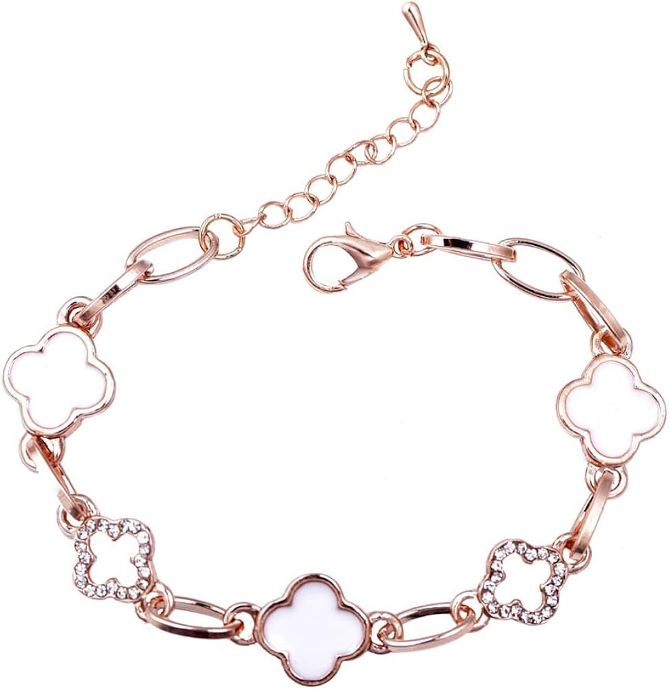 QKEPCY Four-Leaf Clover Bracelet Lucky Symbol Four Leaf Clover Five Flower Bracelet with Diamonds... | Amazon (UK)