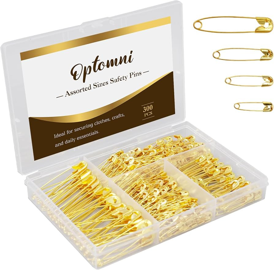 Optomni Gold Safety Pins 300 Pack, Assorted Sizes for Clothes | Amazon (US)