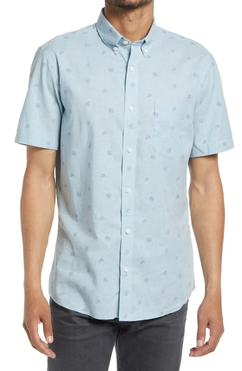 Trim Fit Citrus Short Sleeve Cotton & Linen Button-Down Shirt | Nordstrom | Nordstrom