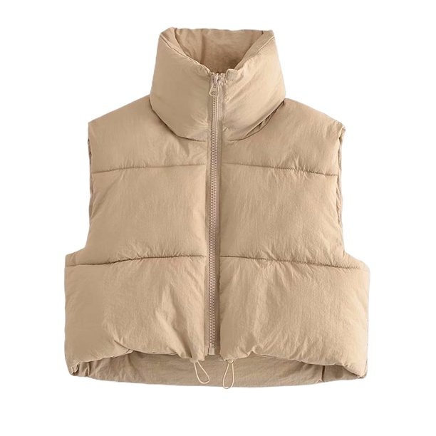 Lentta Womens Zip Up Stand Collar Sleeveless Padded Cropped Puffer Vest (Khaki-XS) - Walmart.com | Walmart (US)