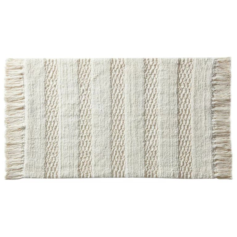 My Texas House Lancaster Stripe Fringe Cotton Bath Rug , Ivory, 20" x 32" | Walmart (US)