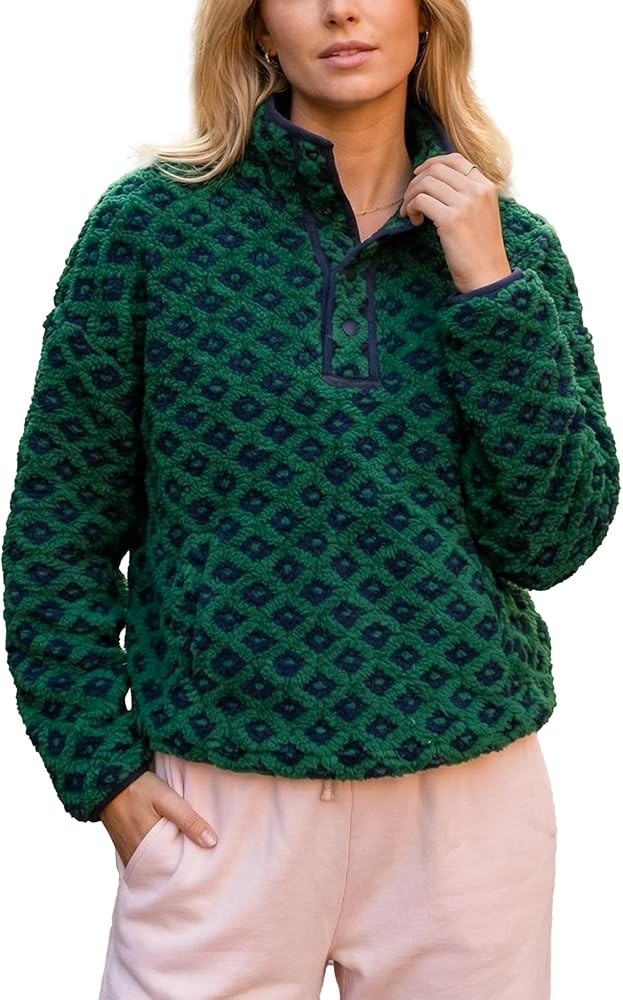 Checkered Fleece Sweatshirt for Women Long Sleeve High Neck Fuzzy Sherpa Hoodie Winter Plaid Pull... | Amazon (US)