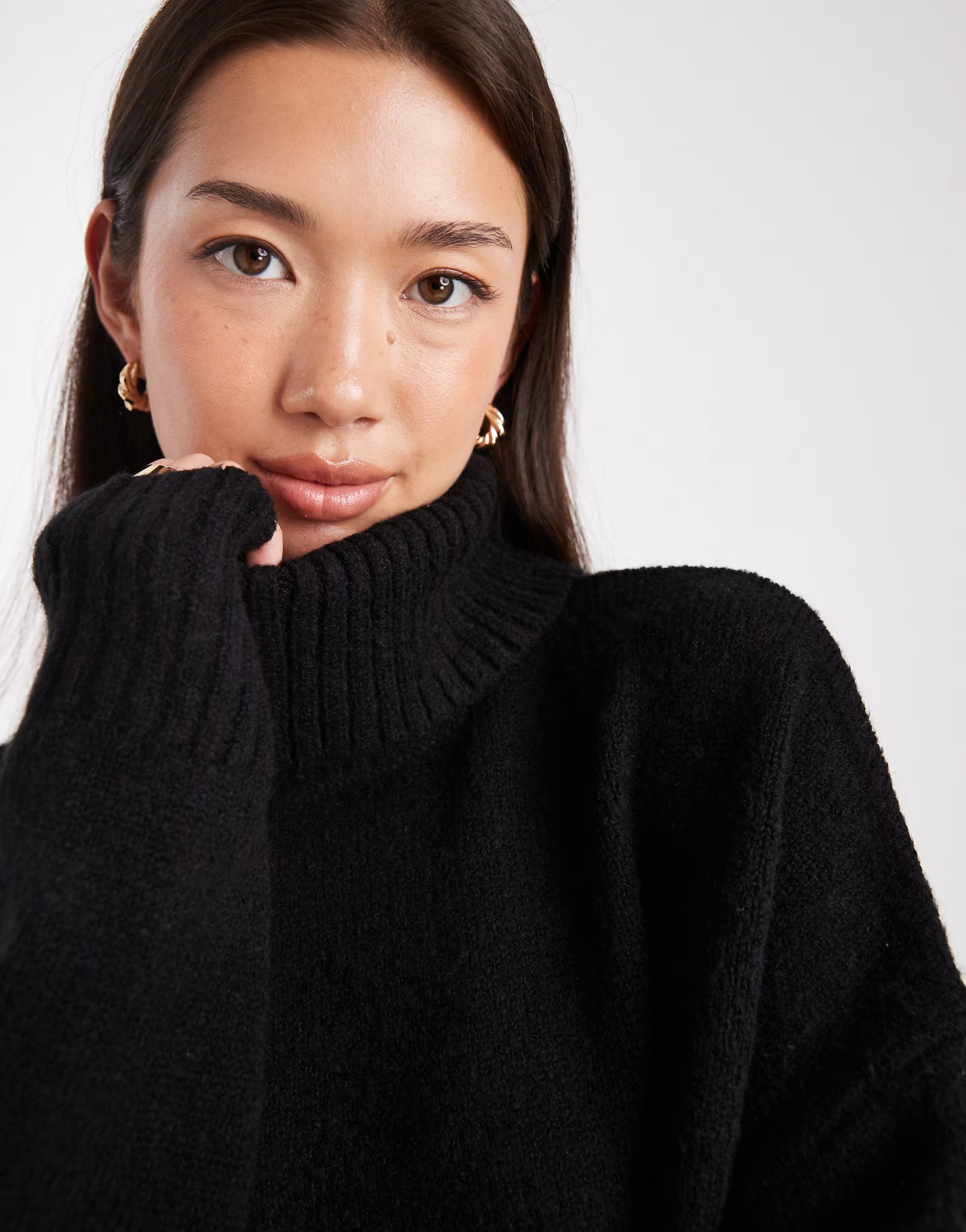 Miss Selfridge oversized roll neck slit hem sweater in black | ASOS (Global)