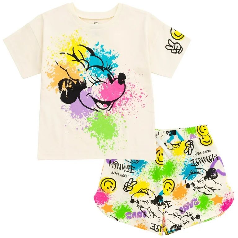Disney Minnie Mouse Toddler Girls T-Shirt and Active Retro Dolphin French TerryShorts Outfit Set ... | Walmart (US)