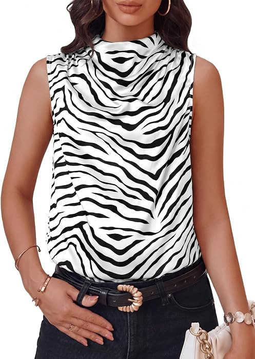 Cicy Bell Womens Mock Neck Satin Tank Tops Silky Business Casual Outfits | Amazon (US)