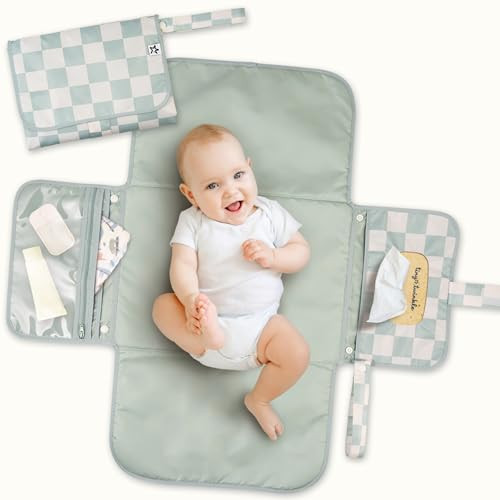 Tiny Twinkle Portable Diaper Changing Pad | Waterproof, Wipeable & Compact Baby Changing Pad for Travel | Smart Wipes Pocket & Organized Storage| Newborn Shower Gift (Sage Checkers) | Amazon (US)