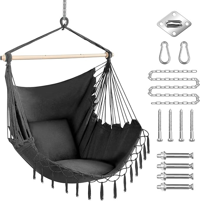 Oversized Hammock Chair with Hanging Hardware Kit, Swing Chair for Indoor & Outdoor, Max 250 Lbs,... | Amazon (US)