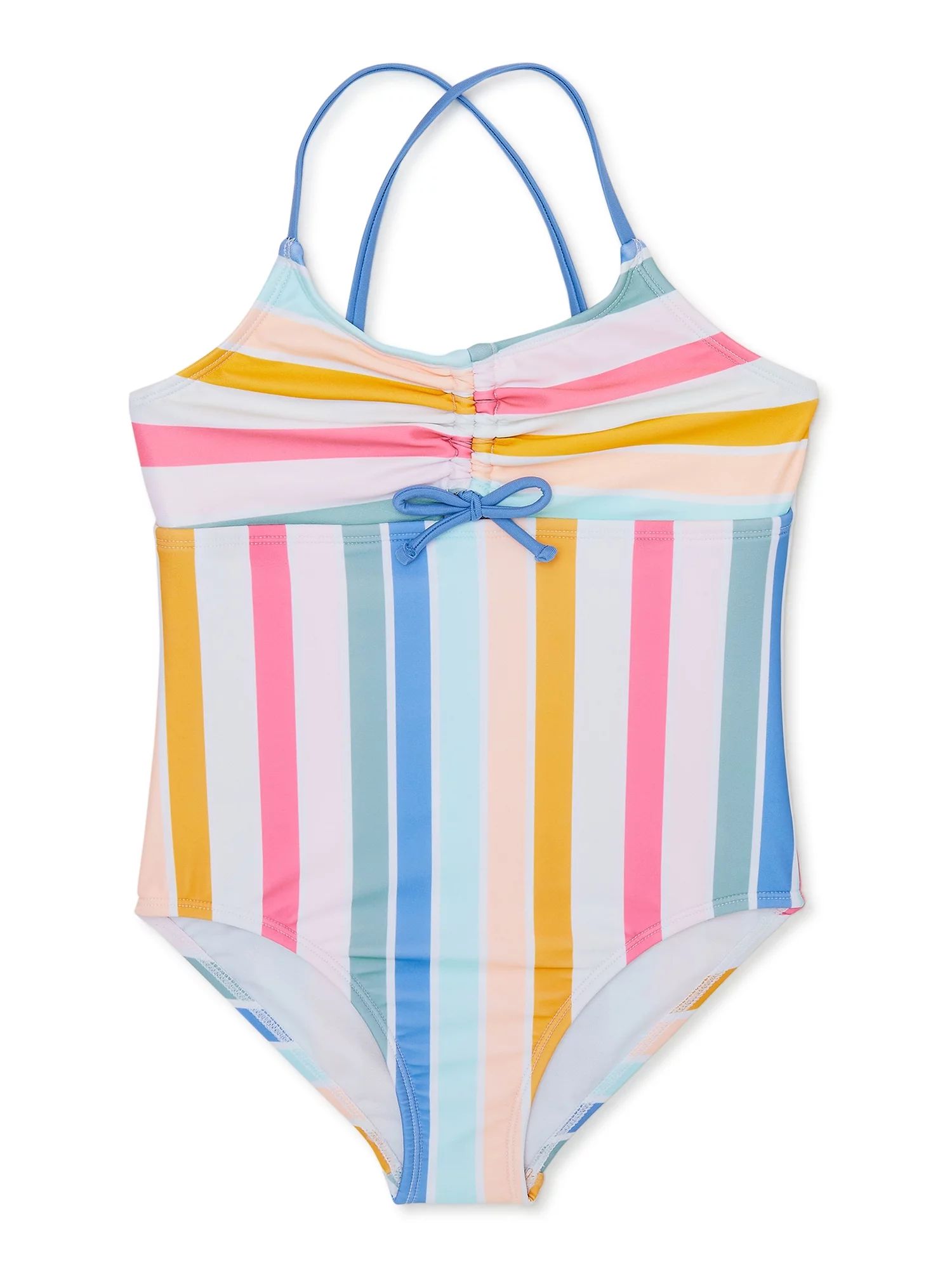 Wonder Nation Girl's Stripe Cross Back Swimsuit, 1-Piece, Sizes 4-18 & Plus | Walmart (US)