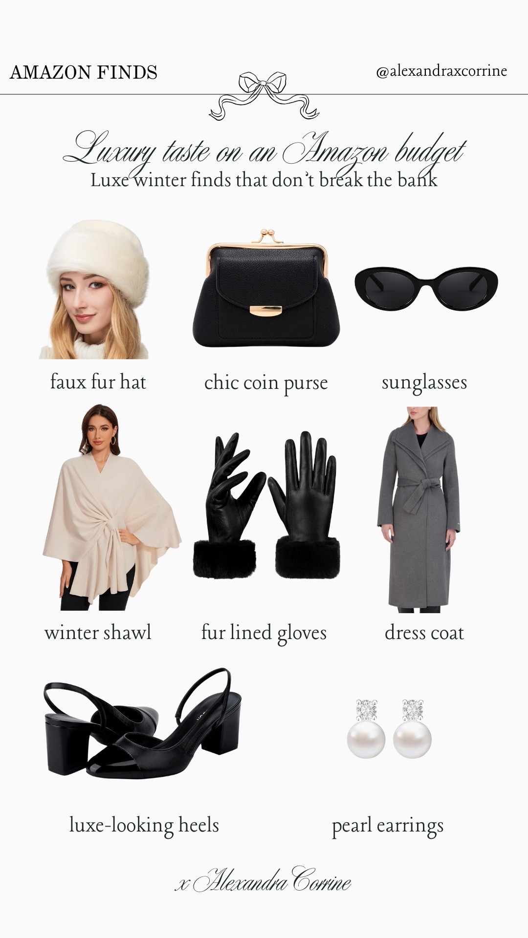 Amazon winter finds that are giving luxury ☕️❄️

Amazon finds, Amazon fashion, winter accessories, winter fashion, chic winter style, faux fur, hat, gloves, shawl, wrap, winter coat, dress coat 

#LTKStyleTip #LTKFindsUnder100