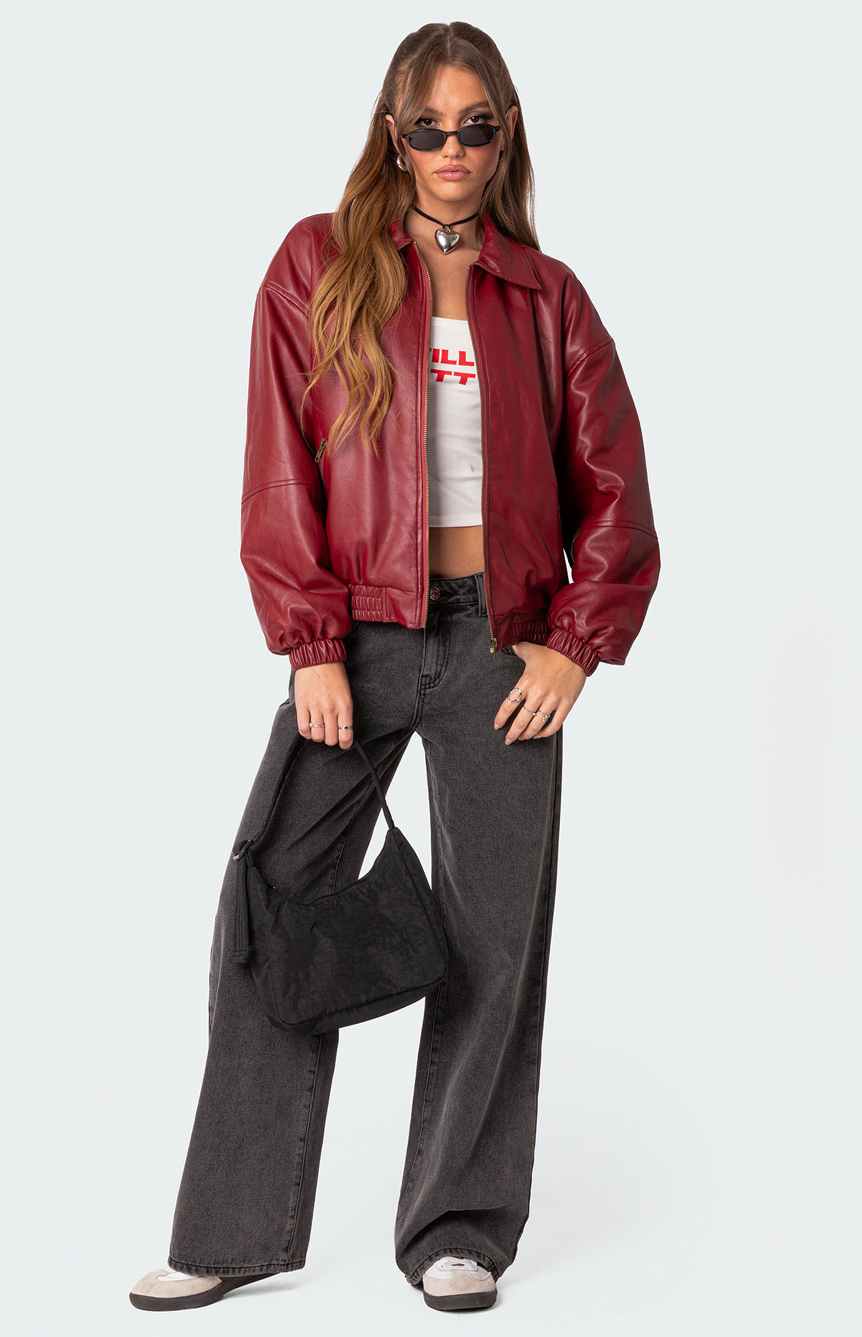 Edikted Halley Faux Leather Bomber Jacket | PacSun