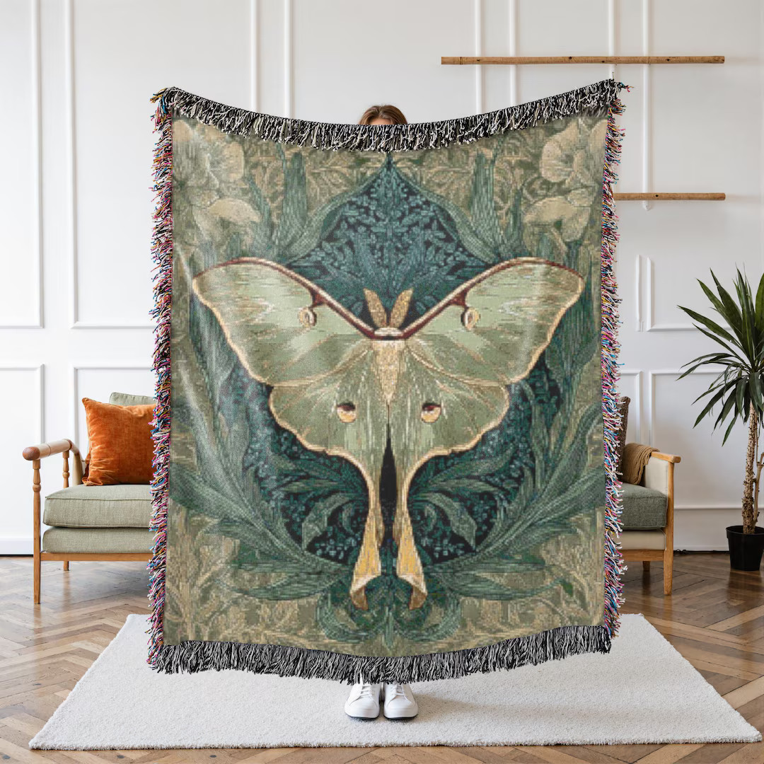 William Morris Sage Green Luna Moth Woven Throw – Art Nouveau Tapestry, 100% Cotton Arts & Craf... | Etsy (US)