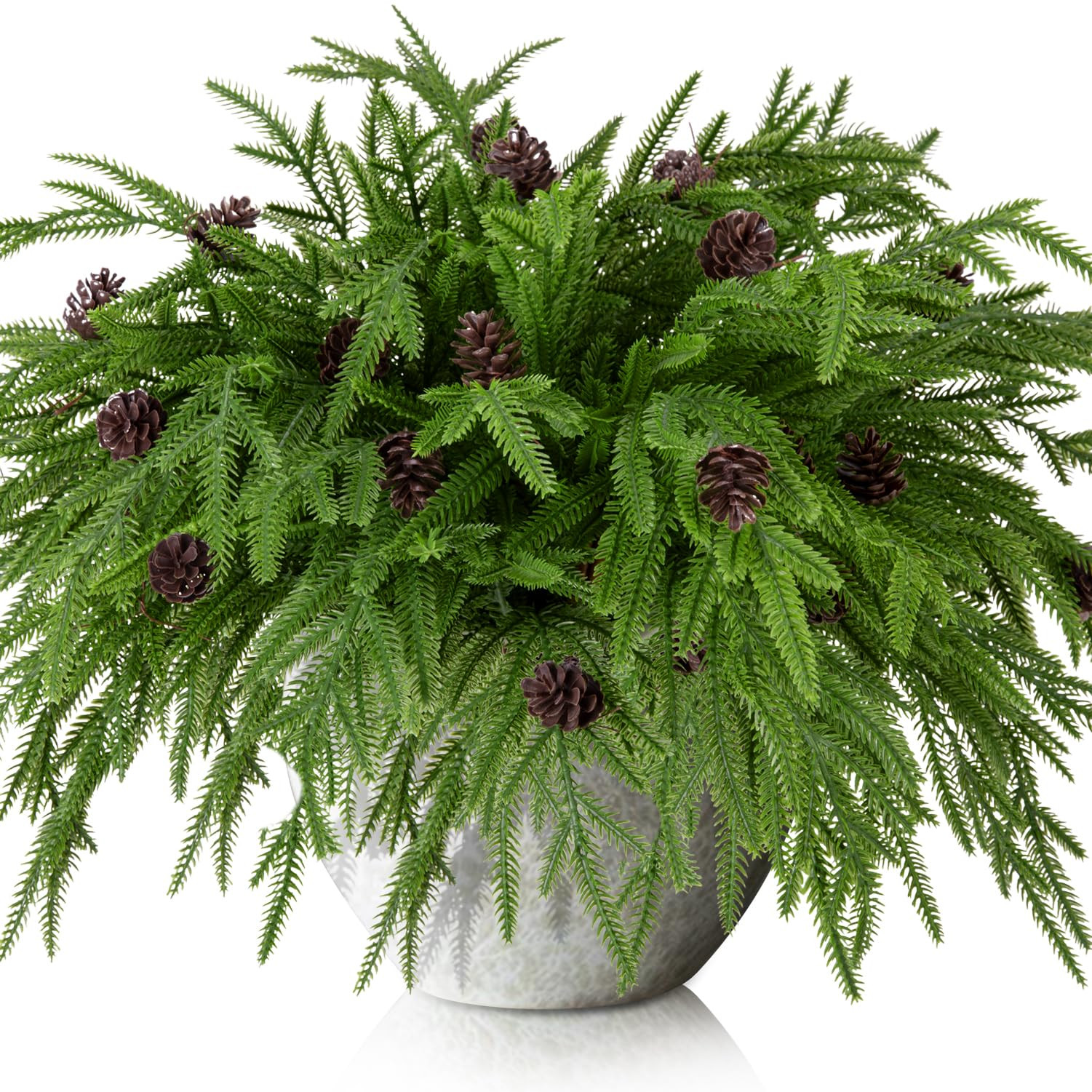 Watayo 15 Pcs Christmas Norfolk Pine Branches with Pine Cones, 19" Extra Length Fake Greenery Nor... | Amazon (US)