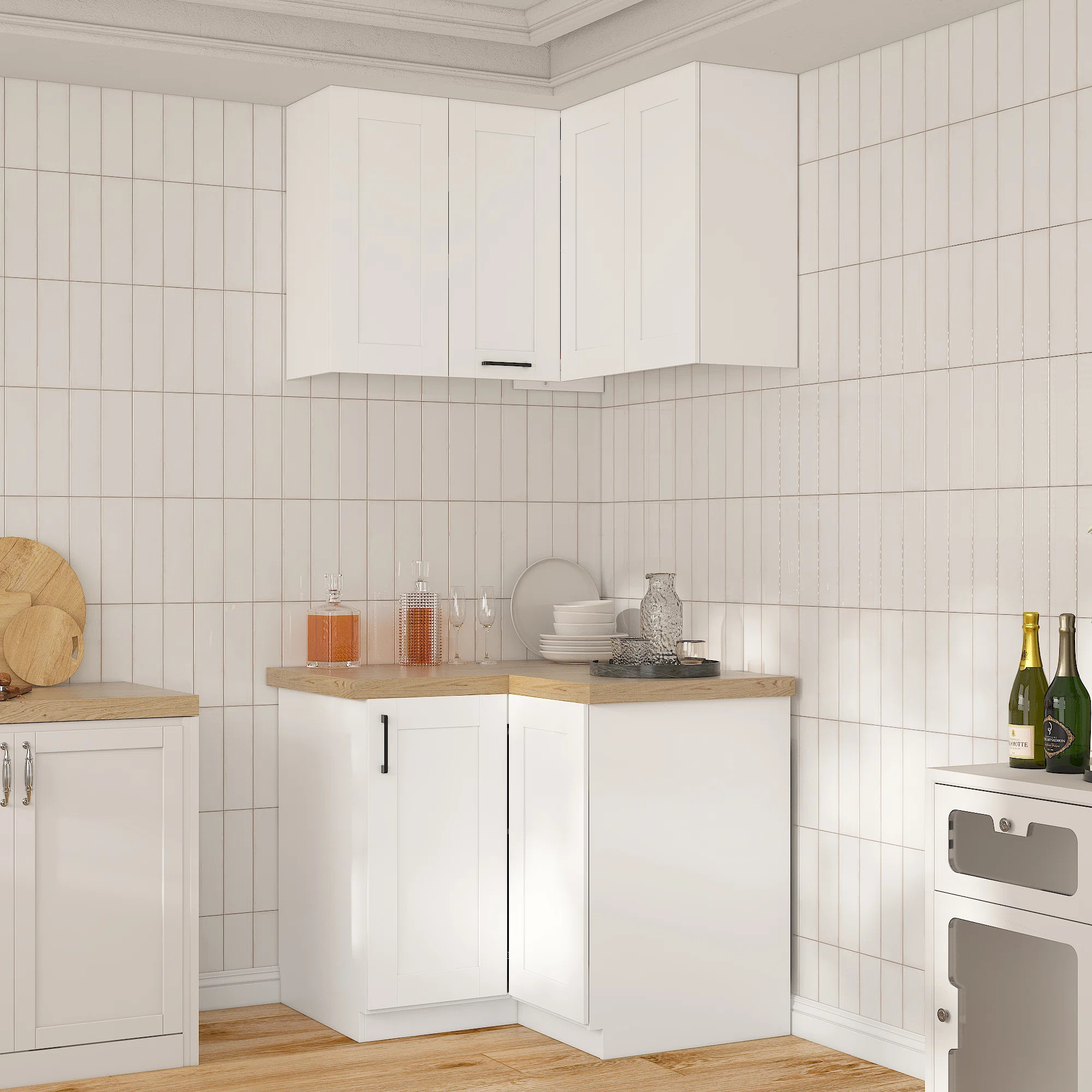 40" Corner Kitchen Pantry Cabinet Set - Upper & Lower Cabinets, No Pre-Installed Countertop (Coun... | Wayfair North America