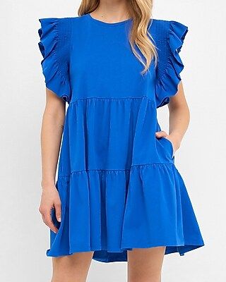 English Factory Knit Ruffled Mini Dress | Express